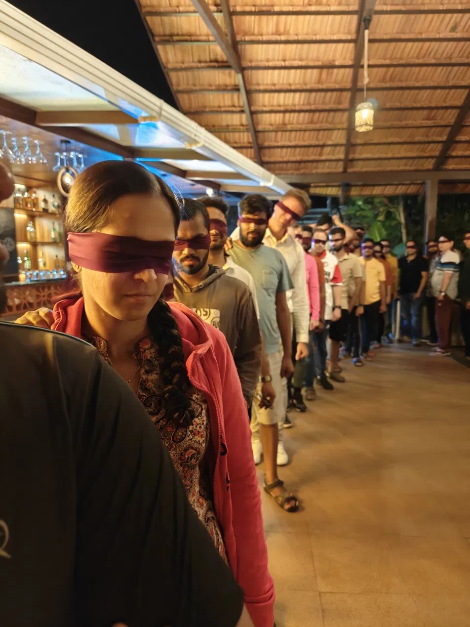 A blindfolded trust walk exercise